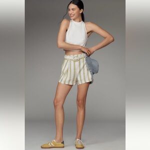 Anthropologie Coastal Maeve Linen Striped Belted Shorts NWT $108 Resortwear